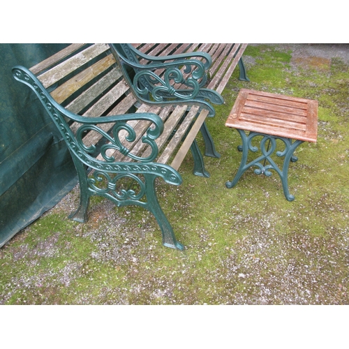 84 - Wooden slatted garden bench with iron ends - 129cm x 65cm x 78cm tall together with a wooden slatted... 