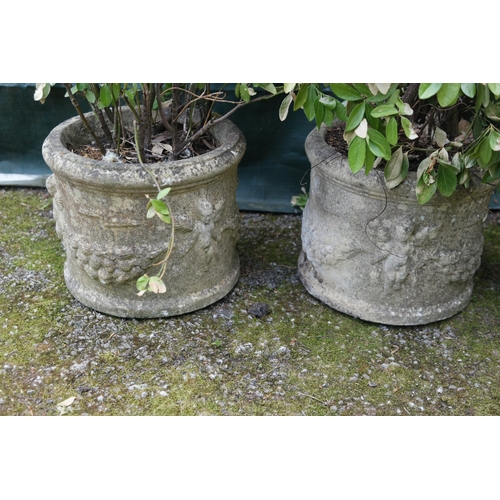93 - Group of five circular planters with differing designs to include a pair decorated with swags of fru... 