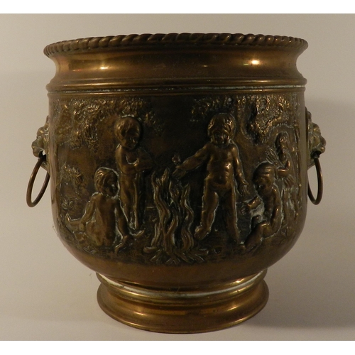 101 - Brass Coal Bin , planter, jardinier .. apx 21.5cm height & 22cm diametre