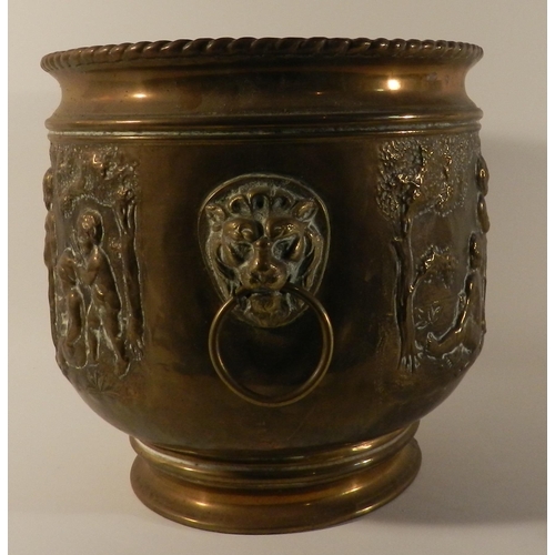 101 - Brass Coal Bin , planter, jardinier .. apx 21.5cm height & 22cm diametre