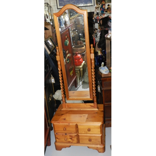 119 - Pine mirror with draws apx 177cm height