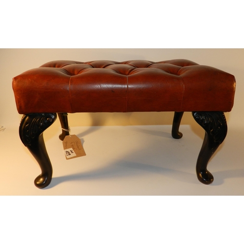 129 - Edwardian stool , with leather buttoned top , apc 30cm height , 48x30cm