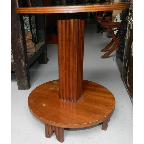 131 - Art deco wooden table with a pillar in the middle apx 57cm height, diameter 46cm