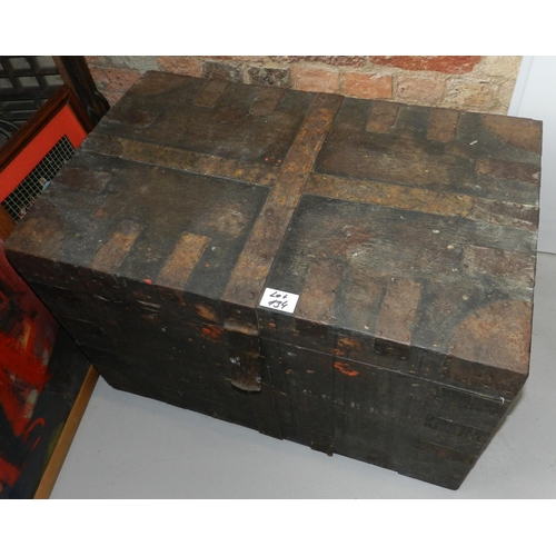 134 - Dark wooden chest, trunk , heavy, apx 53cm height, 81x51cm