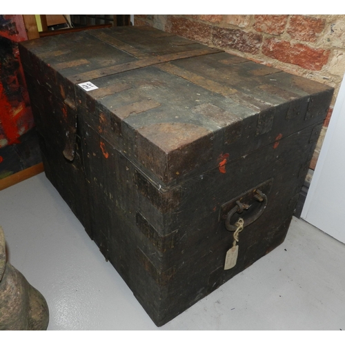 134 - Dark wooden chest, trunk , heavy, apx 53cm height, 81x51cm