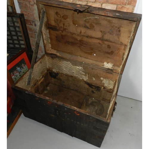 134 - Dark wooden chest, trunk , heavy, apx 53cm height, 81x51cm