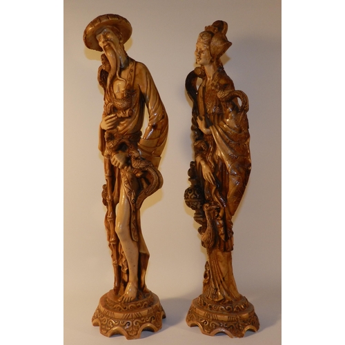 158 - Pair of Chinese statues ( resin )  apx 49cm height