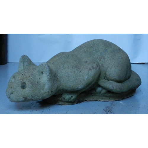 182 - Garden Weathered Cat 1950 , lying cat, apx 38cm length