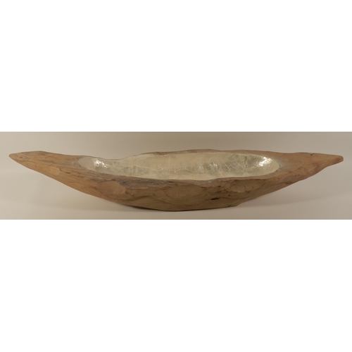 187 - Wooden bowl , mother of pearls inlay apx 70cm long