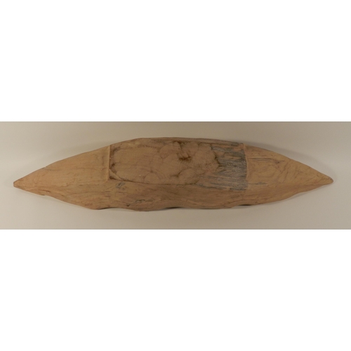 187 - Wooden bowl , mother of pearls inlay apx 70cm long