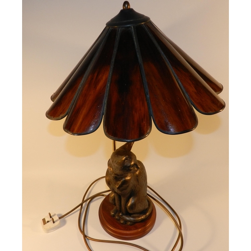 201 - Cat Statue Lamp with stained Glass lampshade , heavy , apx 36cm height