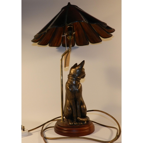 201 - Cat Statue Lamp with stained Glass lampshade , heavy , apx 36cm height