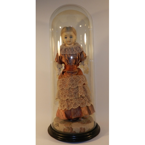 209 - Vintage Germany doll in Glass Dome apx 51cm height