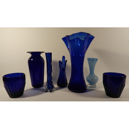 215 - Blue Glassware , job lot, 7pcs