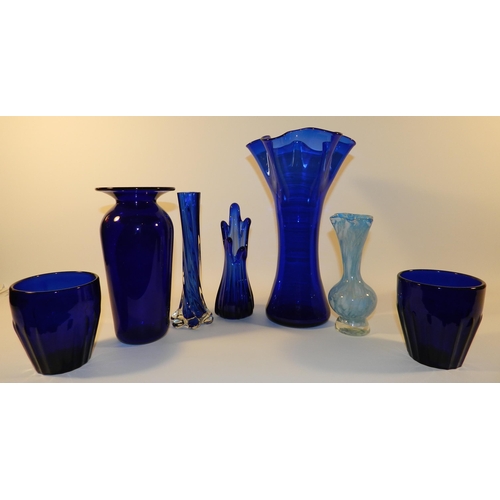 215 - Blue Glassware , job lot, 7pcs