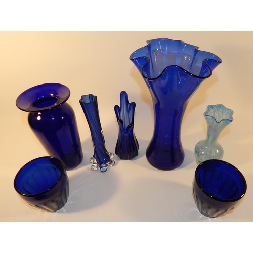 215 - Blue Glassware , job lot, 7pcs