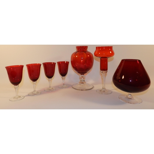 216 - Red and white Glassware , job lot, 7pcs