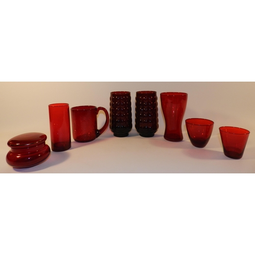 217 - Red Glassware , job lot, 8pcs