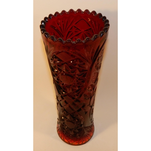 218 - Red Crystal Cut Vase apx 28cm height