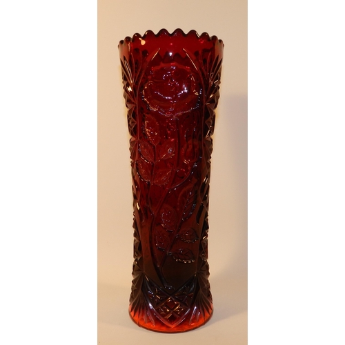 218 - Red Crystal Cut Vase apx 28cm height