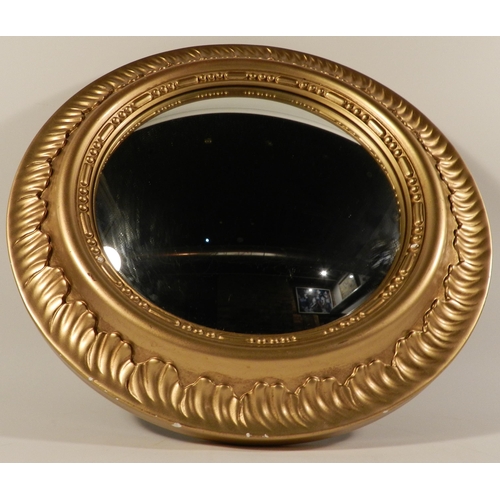 238 - Round Mirror In golden circle frame apx 37cm diameter