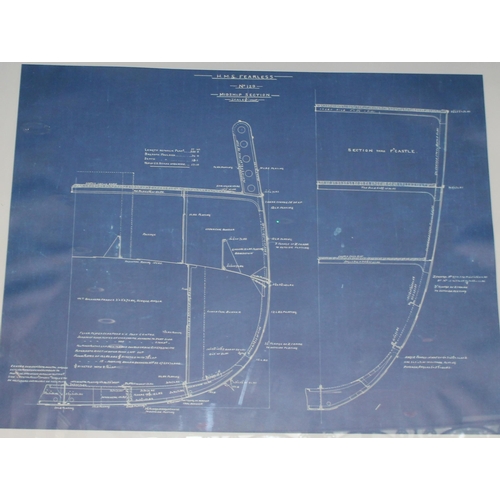 242 - Blue print of a HMS Fearless xxl large and framed , plastic sheet