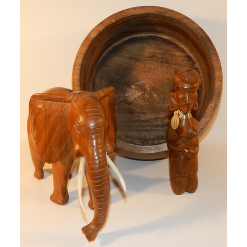 306 - Wooden bowl, elephant and small statue