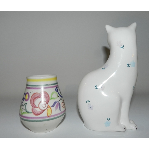 34 - Poole pottery Cat statue apx 18cm and small Poole pottery Vase apx 9cm height