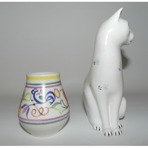 34 - Poole pottery Cat statue apx 18cm and small Poole pottery Vase apx 9cm height