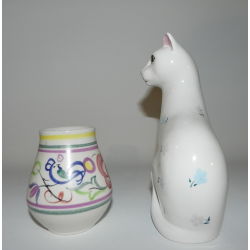 34 - Poole pottery Cat statue apx 18cm and small Poole pottery Vase apx 9cm height