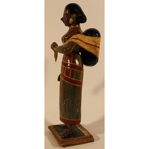 349 - Indian wooden doll with kid on her back apx 21cm height