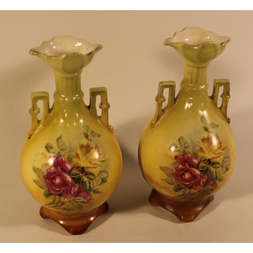 357 - Royal Worcester Pair of Yellow porcelain vases, globular form with slender wasted neck