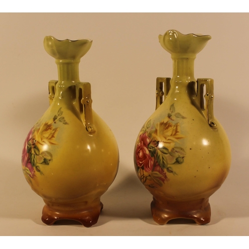 357 - Royal Worcester Pair of Yellow porcelain vases, globular form with slender wasted neck