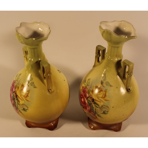 357 - Royal Worcester Pair of Yellow porcelain vases, globular form with slender wasted neck