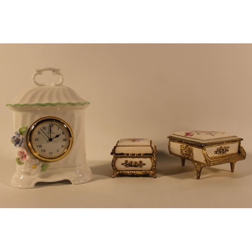 372 - Music box , piano box and Porcelain clock