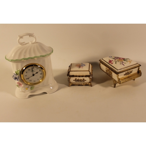 372 - Music box , piano box and Porcelain clock