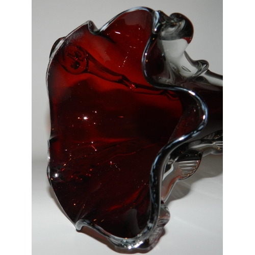 49 - Large Red Glass Vase,  very heavy, apx 53cm height