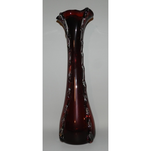 49 - Large Red Glass Vase,  very heavy, apx 53cm height