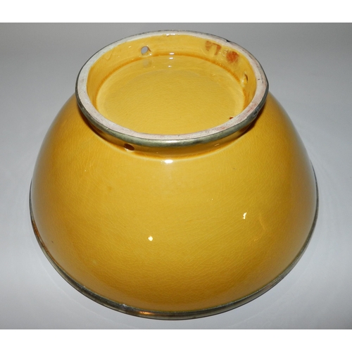 63 - Yellow porcelain Bowl with Metal Edging , diameter is apx 26cm