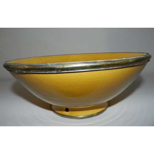 63 - Yellow porcelain Bowl with Metal Edging , diameter is apx 26cm