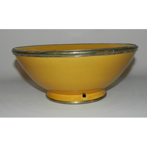 63 - Yellow porcelain Bowl with Metal Edging , diameter is apx 26cm