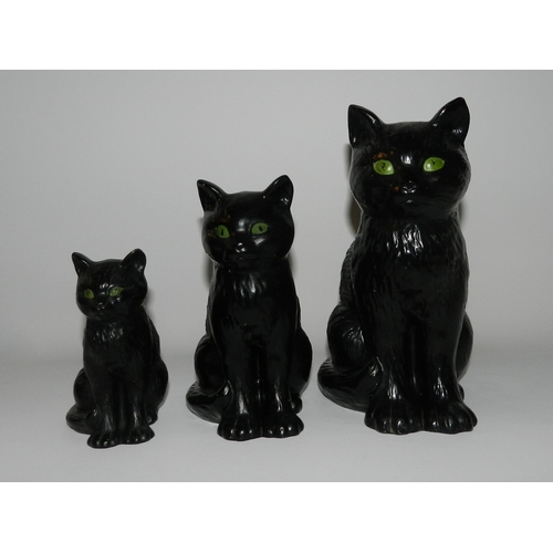 65 - Three Black Cats , apx 23,27 and 13cm height 