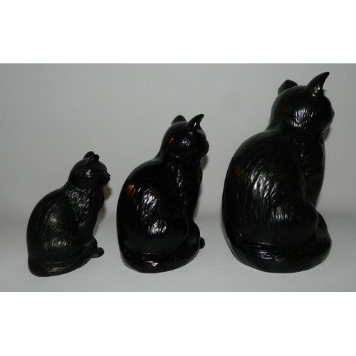 65 - Three Black Cats , apx 23,27 and 13cm height 