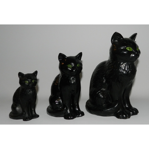 65 - Three Black Cats , apx 23,27 and 13cm height 