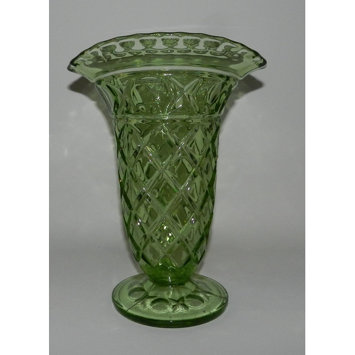 72 - Green Glasse vase , crystal cut, apc 27cm height