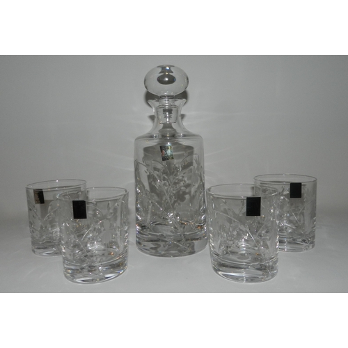 81 - Whiskey decanter with Glasses, hand cut crystal , brand new, with box apx 26cm decanter height