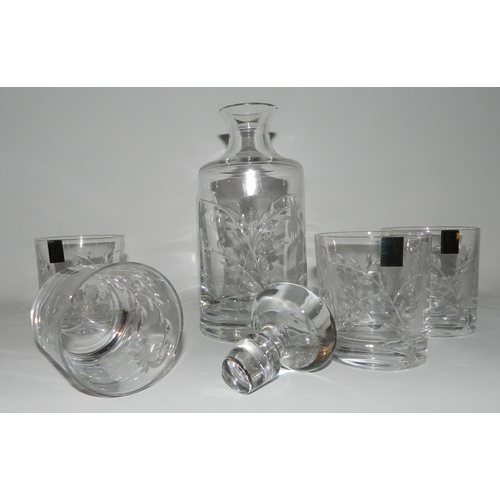 81 - Whiskey decanter with Glasses, hand cut crystal , brand new, with box apx 26cm decanter height