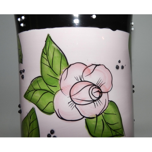 84 - Pink and Black Porcelain Vase apx 26cm height