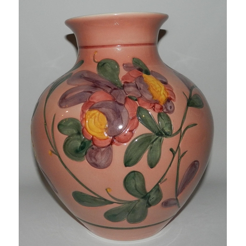 87 - Large pink porcelain vase , hand painted florals pattern apx 29cm height