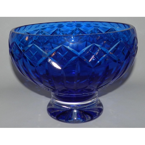 88 - Large blue crystal cut Glas Bowl apx 24cm diameter